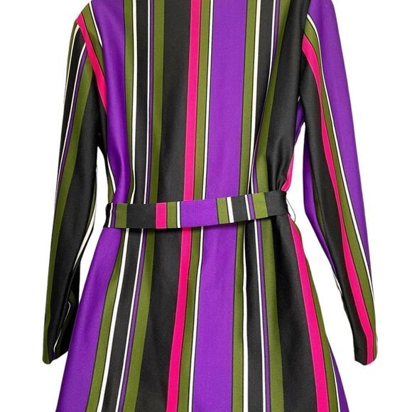 Vintage 70s Striped V Neck Long Sleeve Blouse Jacket Medium - Picture 3 of 10